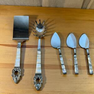 Bombay Company Baroque Mother of Pearl Utensil Set – 5 Piece Serving Flatware